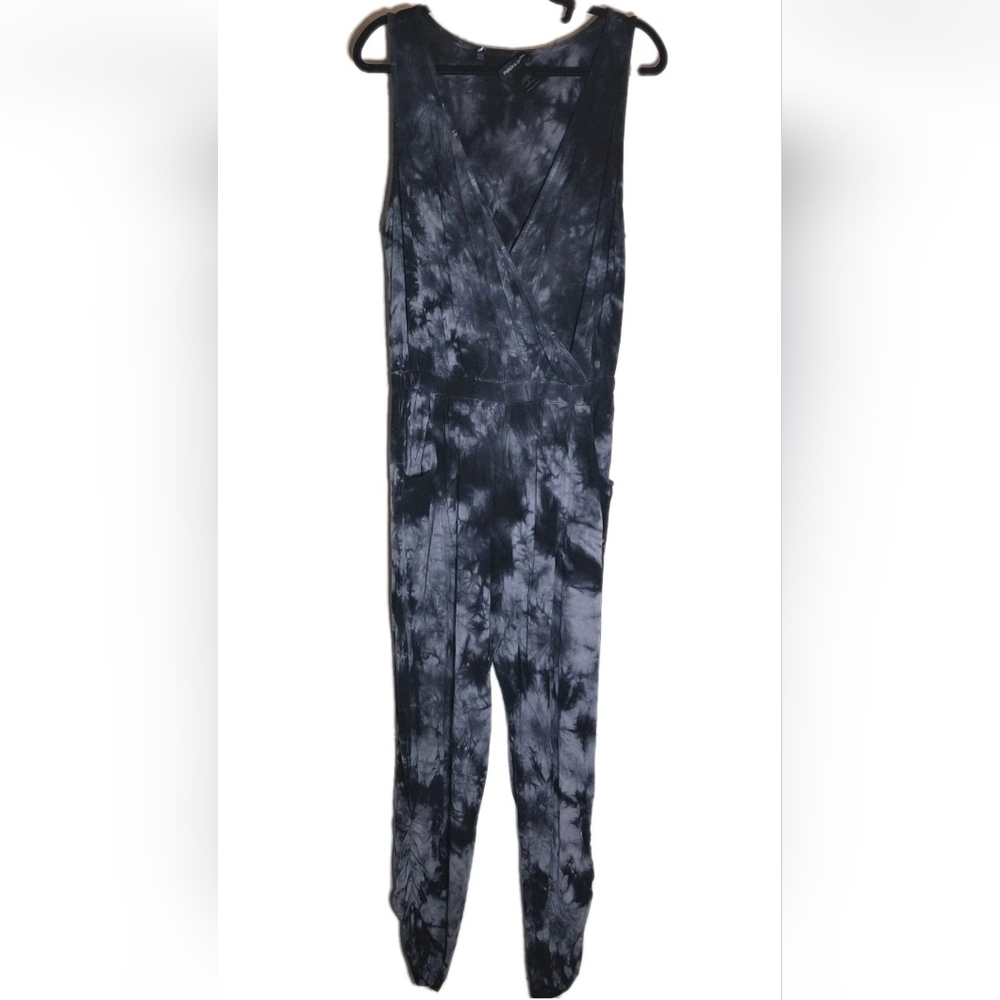 Parker & Quinn Black & Pearl Tie Dye Sleeveless Jumpsuit W Pockets Size XL Tall